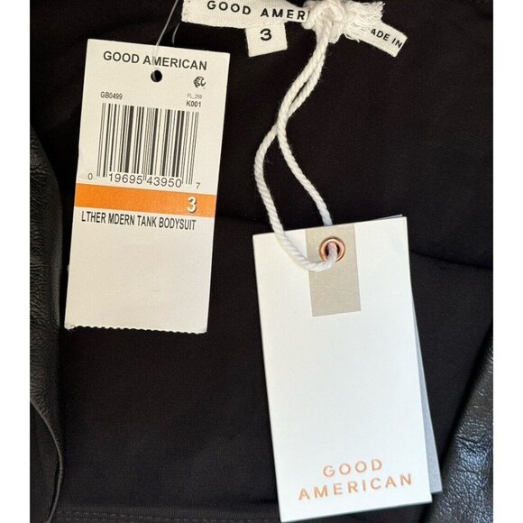 Good American Sz 3 / L Black Faux Leather Modern Tank Thong Bodysuit New (NWOT) - Picture 8 of 8